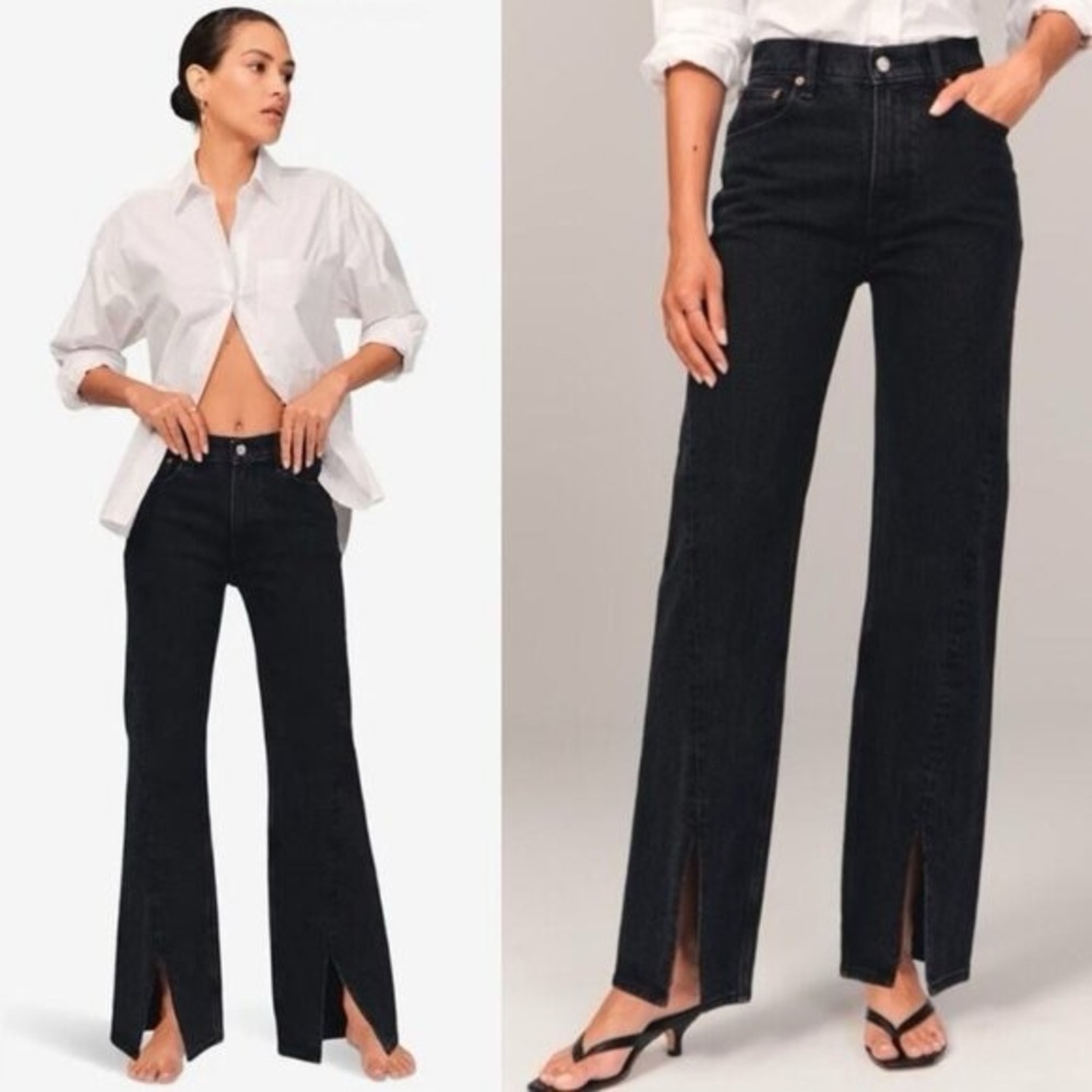 NWT Abercrombie & Fitch High Rise 90s Relaxed Jean Black Split Hem Size 31